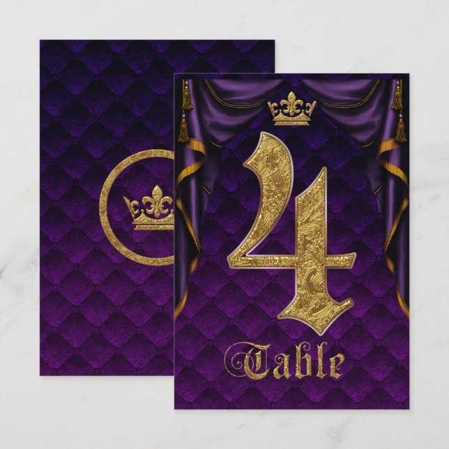 Royal Lila Gold Crown Wedding Tischnummer 4 (Vorne/Hinten)