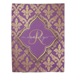 Royal Lila Gold Damask Muster Fleur Monogram