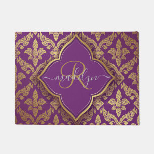 Royal Lila Gold Damask Muster Fleur Monogram Fußmatte