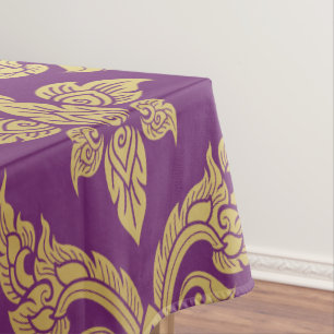 Royal Lila Gold Damask Muster Fleur Monogram Tischdecke