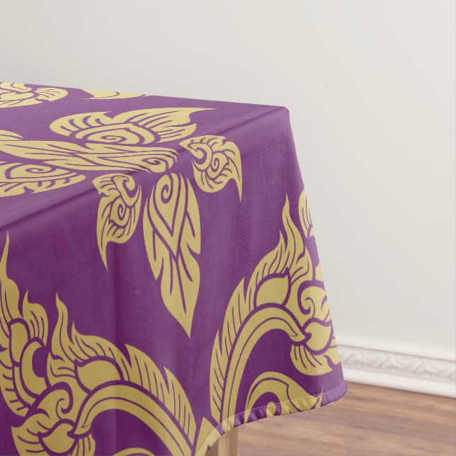 Royal Lila Gold Damask Muster Fleur Monogram Tischdecke (Beispiel)