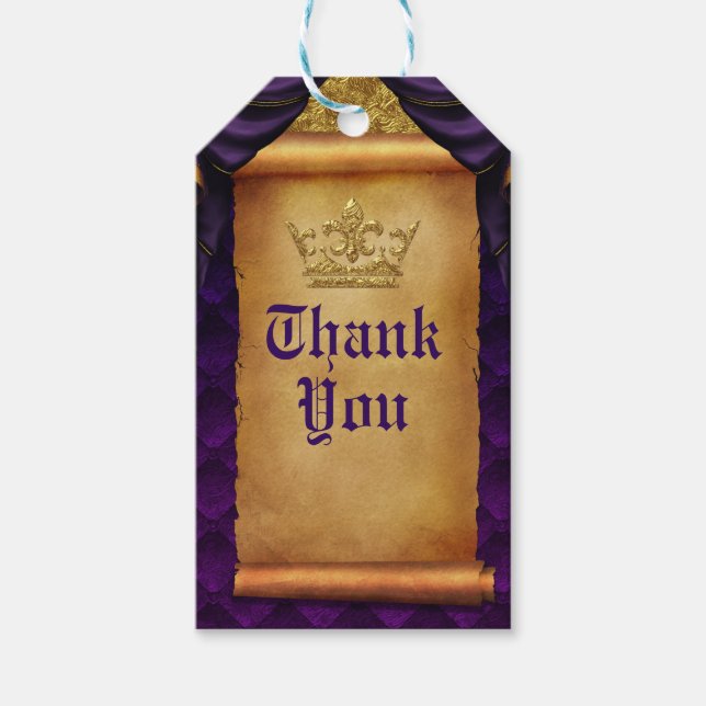 Royal Lila & Gold Drapes Scroll Gastgeschenk Hochz Geschenkanhänger (Vorderseite)
