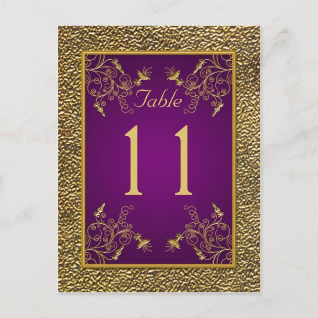 Royal Lila, Gold Floral Tischnummer Post Card (Vorderseite)
