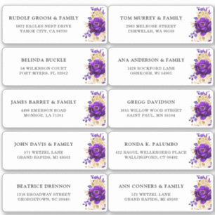 Royal Lila Gold Floral Wedding Guest Address Aufkleber