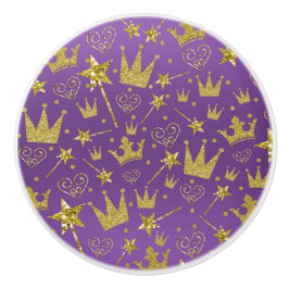 Royal Lila & Gold Glitzer Girls Princess Deco Keramikknauf