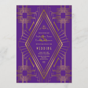 Royal Lila Gold Great Gatsby Wedding Einladung