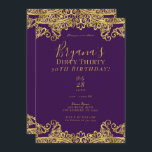 Royal Lila & Gold Lace Dirty 30. Geburtstag Einladung<br><div class="desc">Anpassen für jedes Ereignis</div>