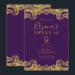 Royal Lila & Gold Lace Elegant Sweet 16 Party Einladung<br><div class="desc">Anpassen für jedes Ereignis</div>
