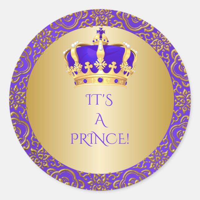 Royal Lila & Gold Little Prince Crown Runder Aufkleber (Vorderseite)