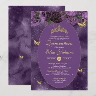 Royal Lila Gold Luxus Butterfly Quinceanera Einladung