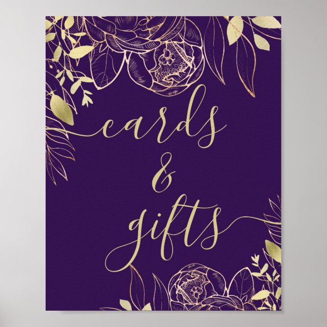 Royal Lila & Gold Moderne Blumenkarten & Geschenke Poster (Vorne)