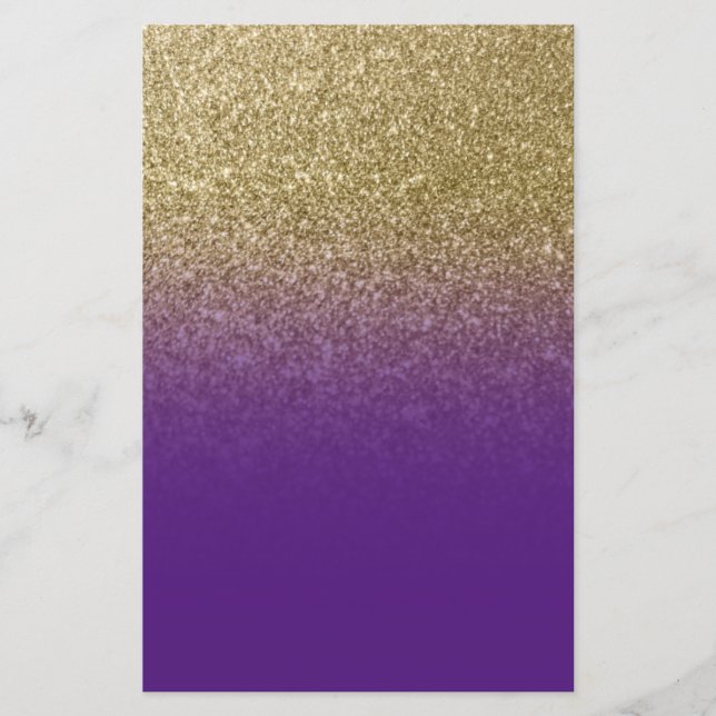 Royal Lila Gold Ombre Glitzer Briefpapier (Vorderseite)