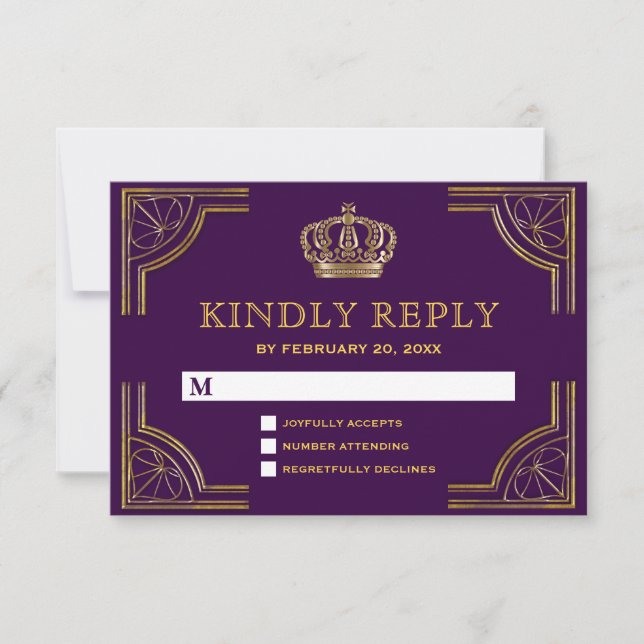 Royal Lila Gold Verziert Crown UAWG RSVP Karte (Vorderseite)
