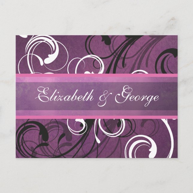 Royal Lila Grunge Damask Elegante Hochzeit Postkarte (Vorderseite)