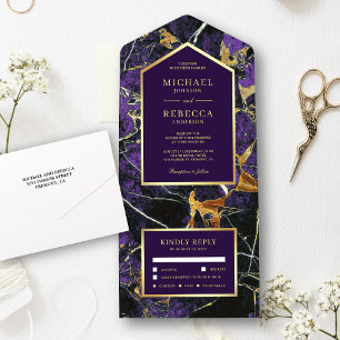 Royal Lila Marble Imitate Goldene Hochzeit All In One Einladung