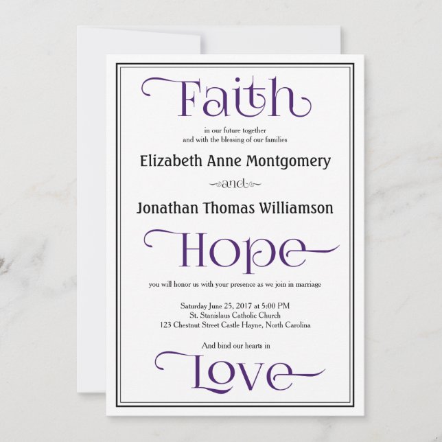 Royal Lila Modern Christliche Hochzeitseinladungen Einladung (Vorderseite)