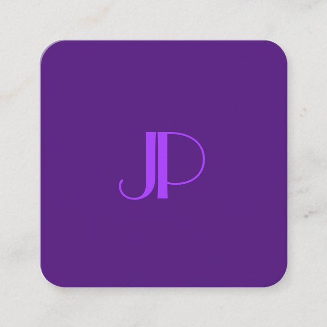 Royal Lila Modern Elegante Monogram Template Quadratische Visitenkarte (Vorderseite)