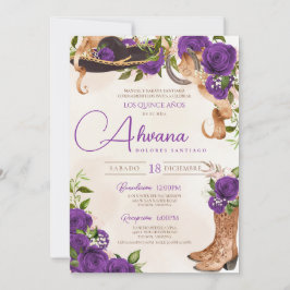 Royal Lila Quinceanera Rose Charro Western Einladung