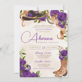 Royal Lila Quinceanera Violet Charra Western Einladung