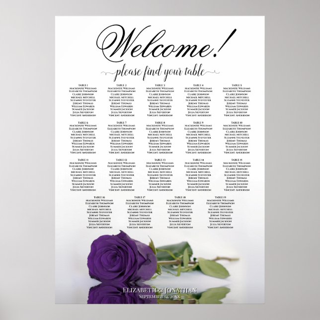 Royal Lila Rose 19 Tabelle Hochzeitssattel Poster (Vorne)