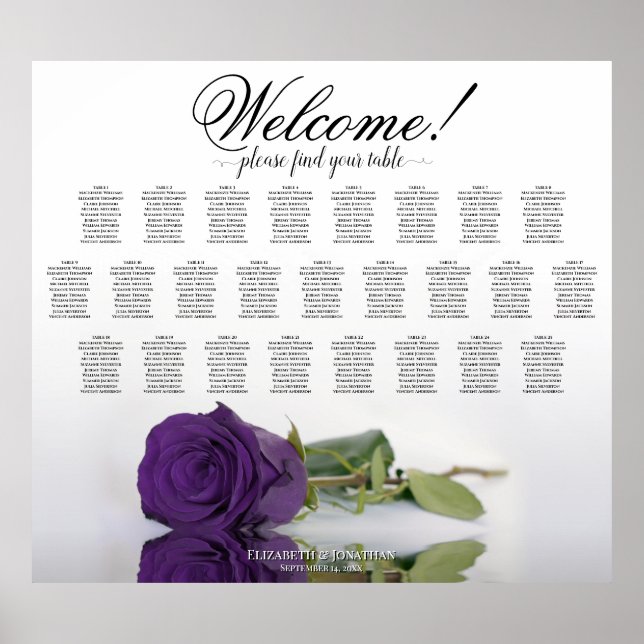 Royal Lila Rose Elegant 25 Tafelübersicht Poster (Vorne)