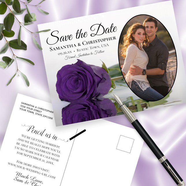 Royal Lila Rose Oval Foto Hochzeit speichern das D Ankündigungspostkarte (Von Creator hochgeladen)