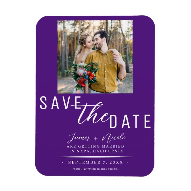 Royal Lila Save the Date Foto Wedding Magnet (Vertikal)