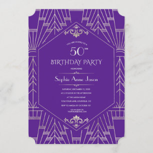 Royal Lila Silver Great Gatsby Birthday Party Einladung