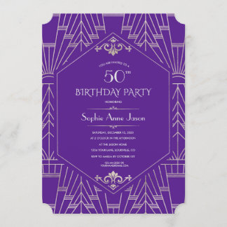Royal Lila Silver Great Gatsby Birthday Party Einladung
