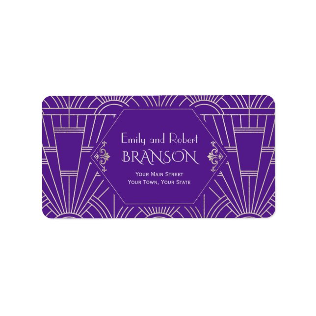 Royal Lila Silver Great Gatsby Hochzeit der 20er J Adressaufkleber (Vorne)