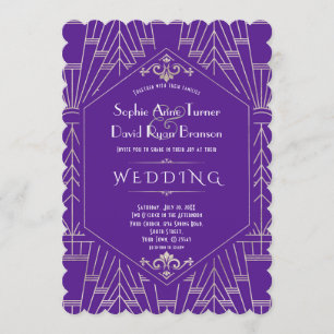 Royal Lila Silver Great Gatsby Hochzeit der 20er J Einladung