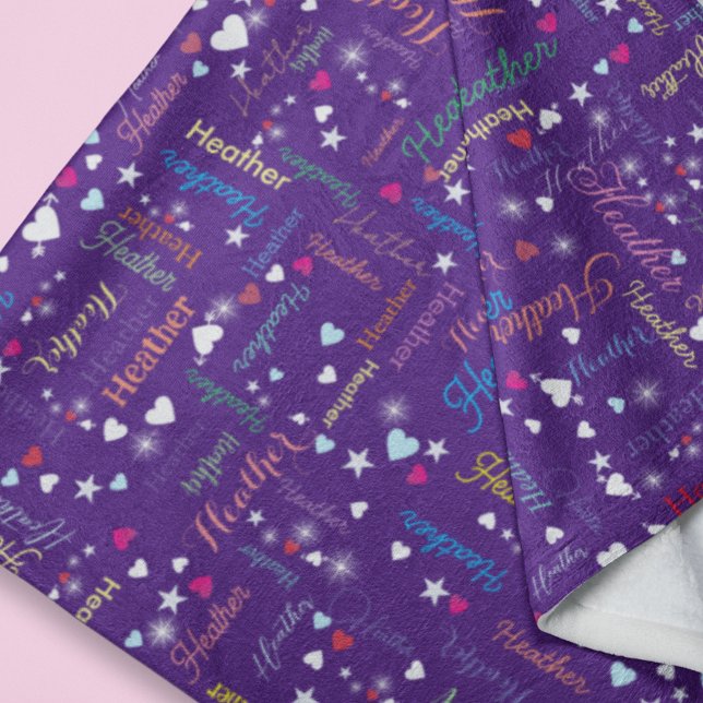 Royal Lila Sky Full of Names, Hearts and Stars Fleecedecke (Von Creator hochgeladen)