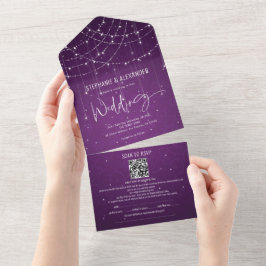 Royal Lila String Lights Guest Details Hochzeit All In One Einladung