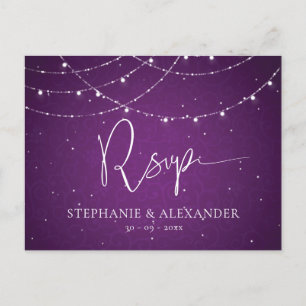 Royal Lila String Lights Wedding RSVP Einladungspostkarte