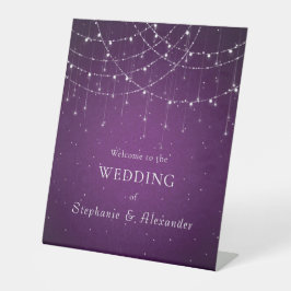 Royal Lila & String Lights Willkommen bei Hochzeit Sockelschild