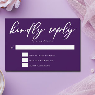 Royal Lila Typografy Wedding Kindly Reply RSVP Karte