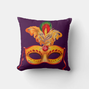Royal Lila und gelb Federmaske Masquerade Kissen