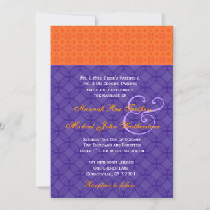 Royal Lila und Mandarine Damask Wedding G501 Einladung