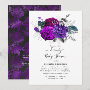 Royal Lila und Silver Floral Drive By Shower Einladung