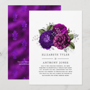 Royal Lila und Silver Floral Wedding Guest List Ankündigung