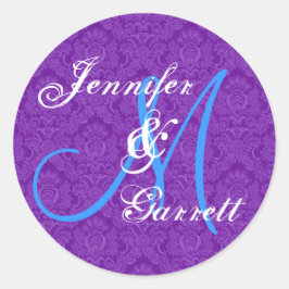 ROYAL LILA und TURQUOISE Wedding Monogram Runder Aufkleber