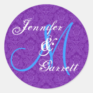 ROYAL LILA und TURQUOISE Wedding Monogram Runder Aufkleber