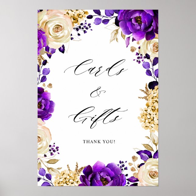 Royal Lila Violet Gold Blumenkarten & Geschenke Poster (Vorne)