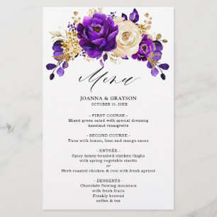 Royal Lila Violet Gold Botanische Hochzeitsmenü