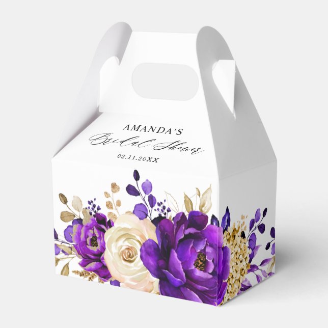 Royal Lila Violet Gold Botanisches Brautparty Geschenkschachtel (Rückseite)