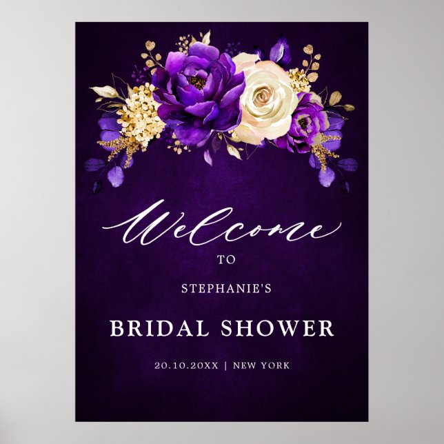 Royal Lila Violet Gold Brautparty Welcome Po Poster (Vorne)