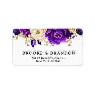 Royal Lila Violet Gold Floral Botanische Hochzeit Adressaufkleber