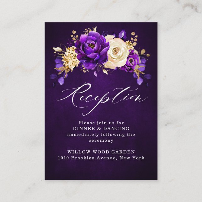 Royal Lila Violet Gold Floral Botanische Hochzeit Begleitkarte (Vorderseite)