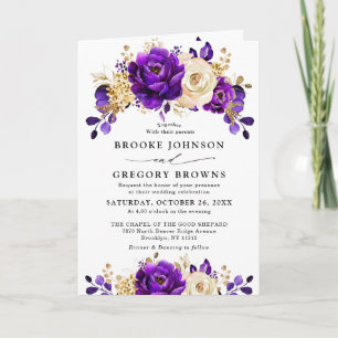 Royal Lila Violet Gold Floral Botanische Hochzeit Einladung