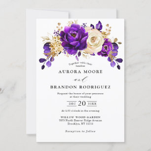 Royal Lila Violet Gold Floral Botanische Hochzeit Einladung